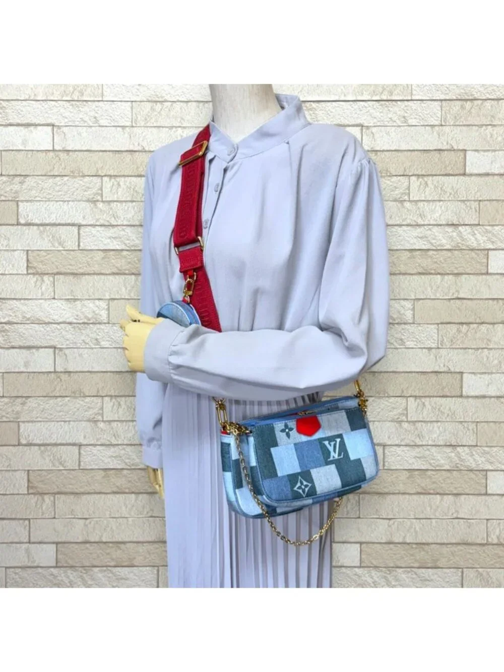 Louis Vuitton Multi Pochette Accessoire Monogram Denim Shoulder Bag Blue